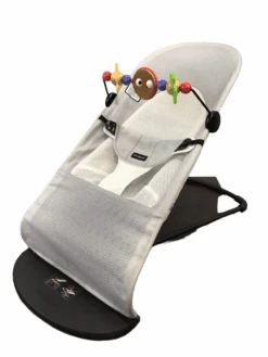 BabyBjorn Bouncer Balance With Toy Bar, Silver White Mesh, Black Frame
