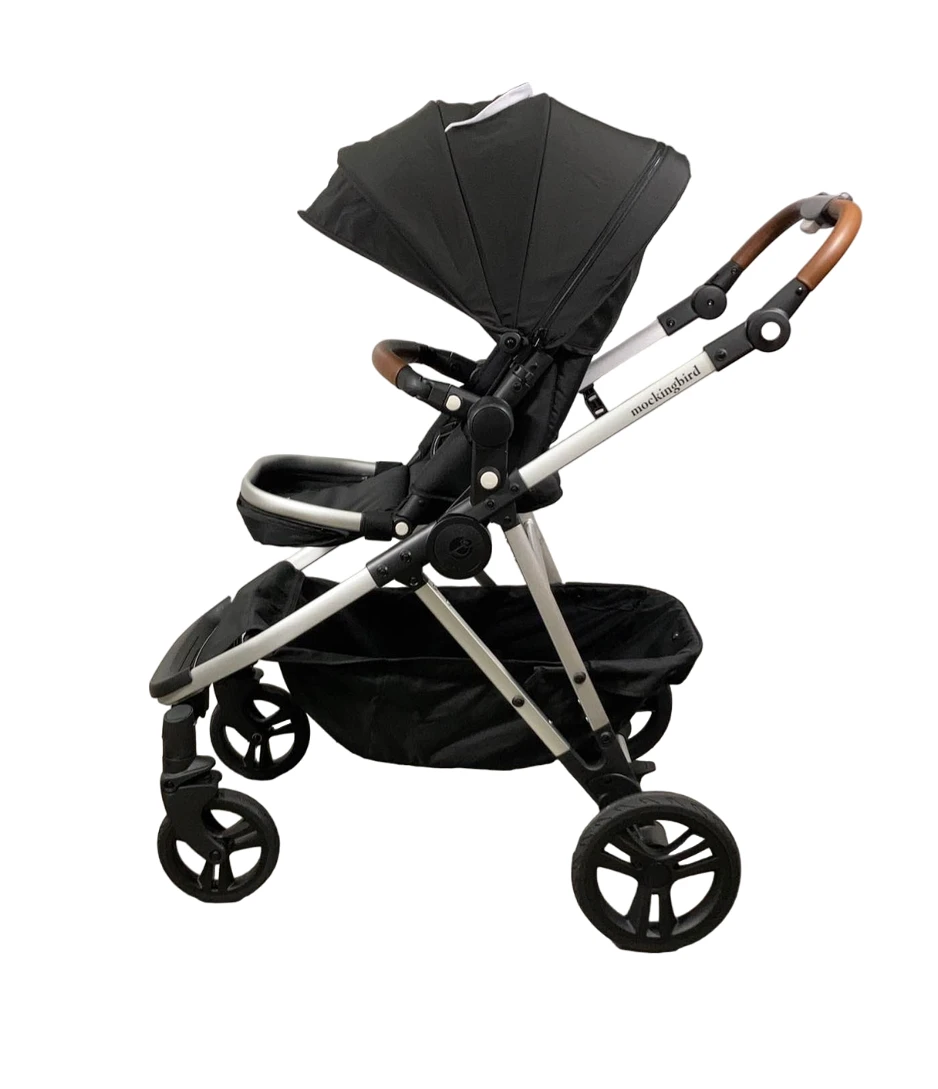 Mockingbird Single To Double 2.0 Stroller, 2023, Silver With Penny Leather, Watercolor Drops, Black 6 Mockingbird Single To Double 2.0 Stroller, 2023, Silver With Penny Leather, Watercolor Drops, Black - Image 4
