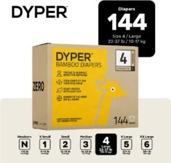 DYPER Bamboo Overnight Diaper, Large, 144 Count -Kindly Baby Shop DYPERBambooDiaperBox L 140Count