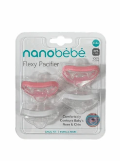 Nanobébé Flexy Pacifier 4 Pack, Pink/White
