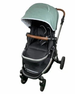 Mockingbird Single 2.0 Stroller, 2023, Silver With Penny Leather, Windowpane, Sage